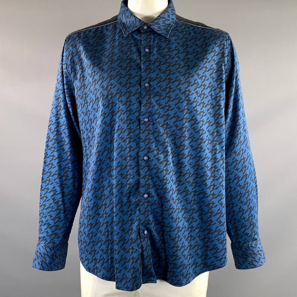 ROBERT GRAHAM Size XXL Blue Black Graphic Cotton Blend Long Sleeve Shirt